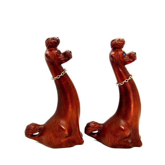 Vintage Long Neck Poodle Figurines Rhinestone Eyes - Picture 6 of 12